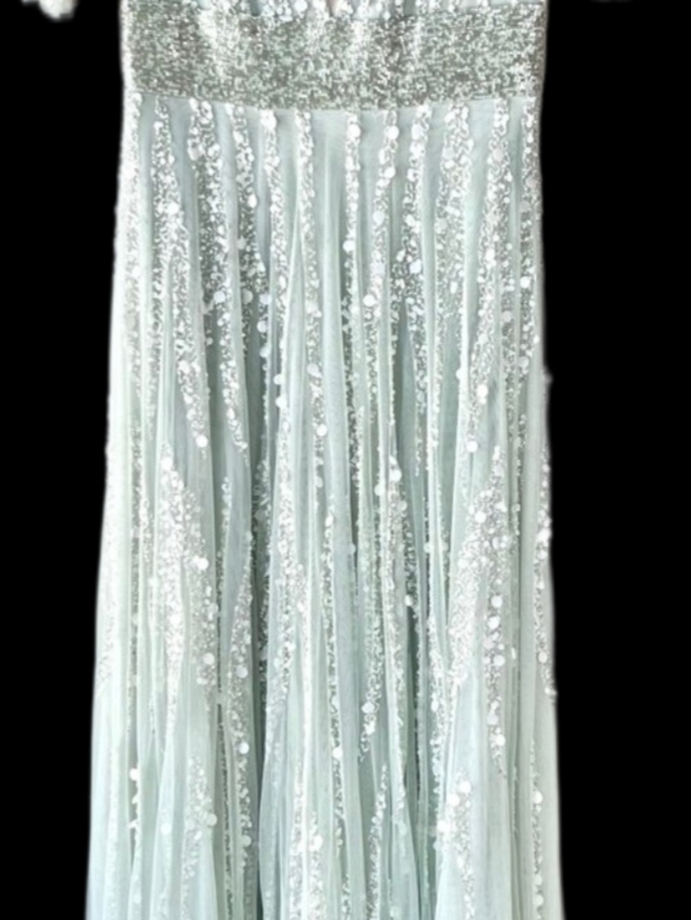 Mac Duggal Pale Mint Sequin V-Neck Evening Dress - Picture 4 of 4